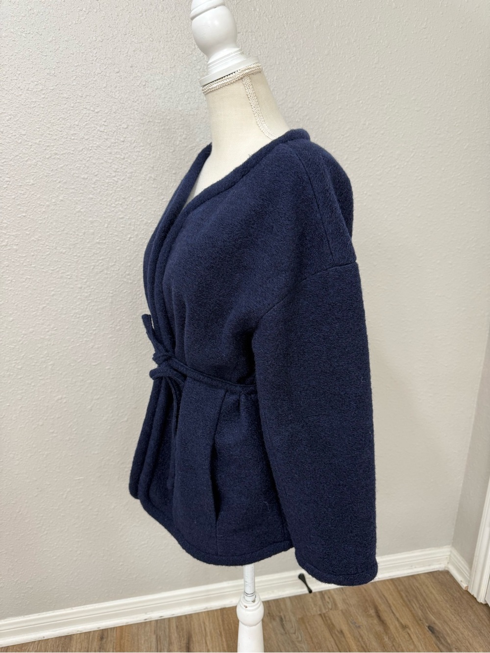 NWT J.Crew Navy Wool Blend Tie Waist Jacket Coat Size S - Picture 3 of 9